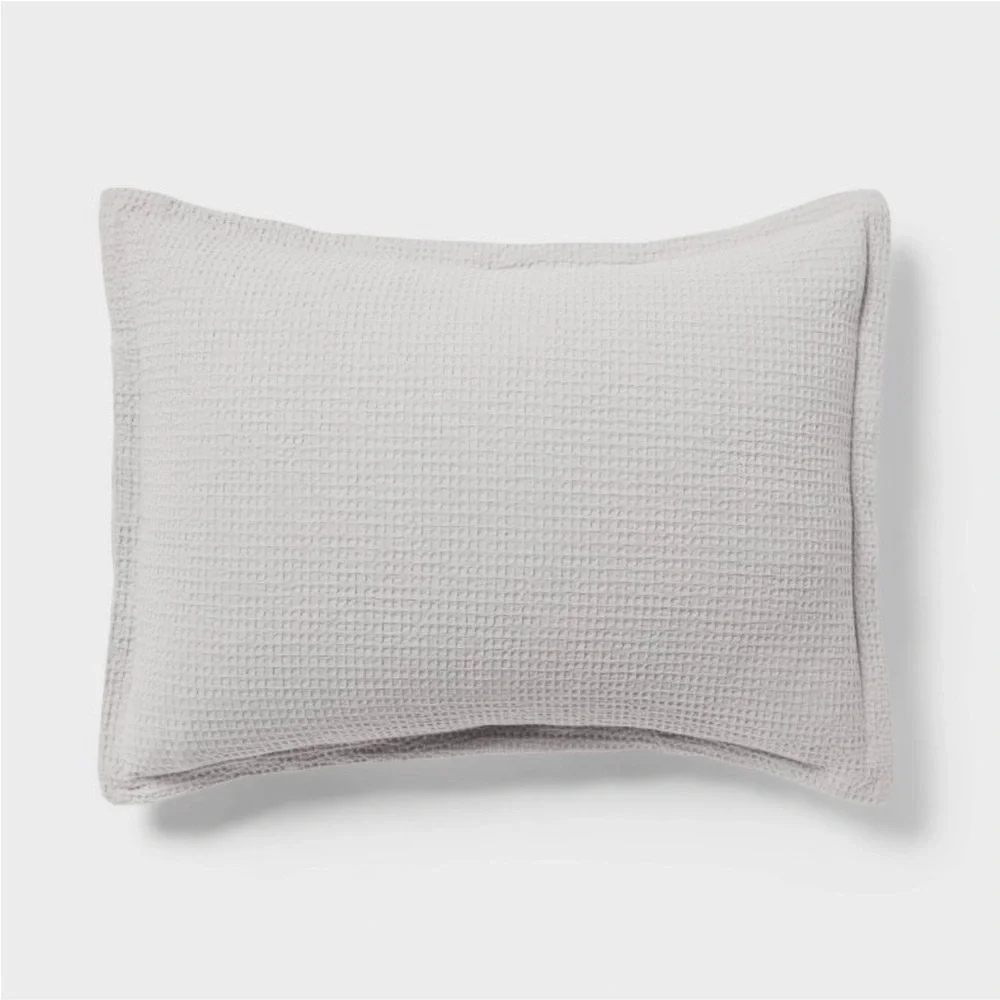 THRESHOLD NWT 3pc Washed Waffle Weave Comforter and Sham Set Comfort -Light Gray